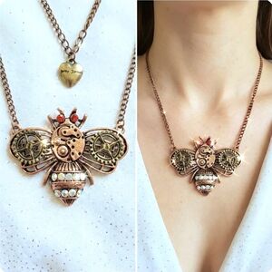 Gold copper iridescent crystal Steampunk bumblebee Necklace
